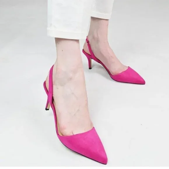 FSJ | Shoes | Fsj Hot Pink Mid Heels Pumps Pointed Toe Slingback Sandals  Party Dress Shoes | Poshmark